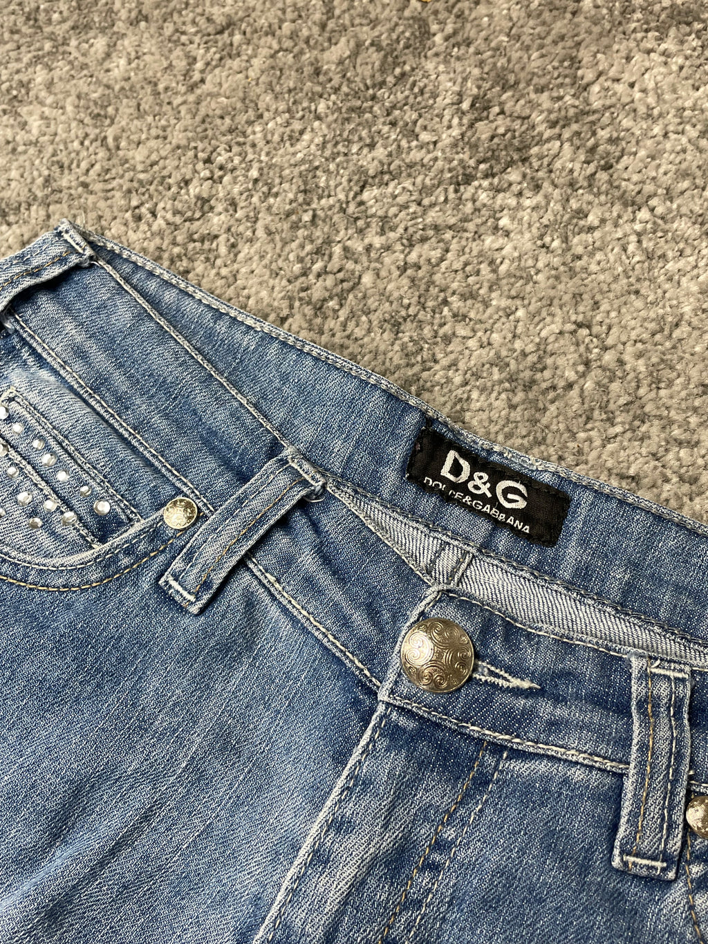 Dolce & Gabbana Strass Pocket Straight Leg Low Waist Jeans (S)